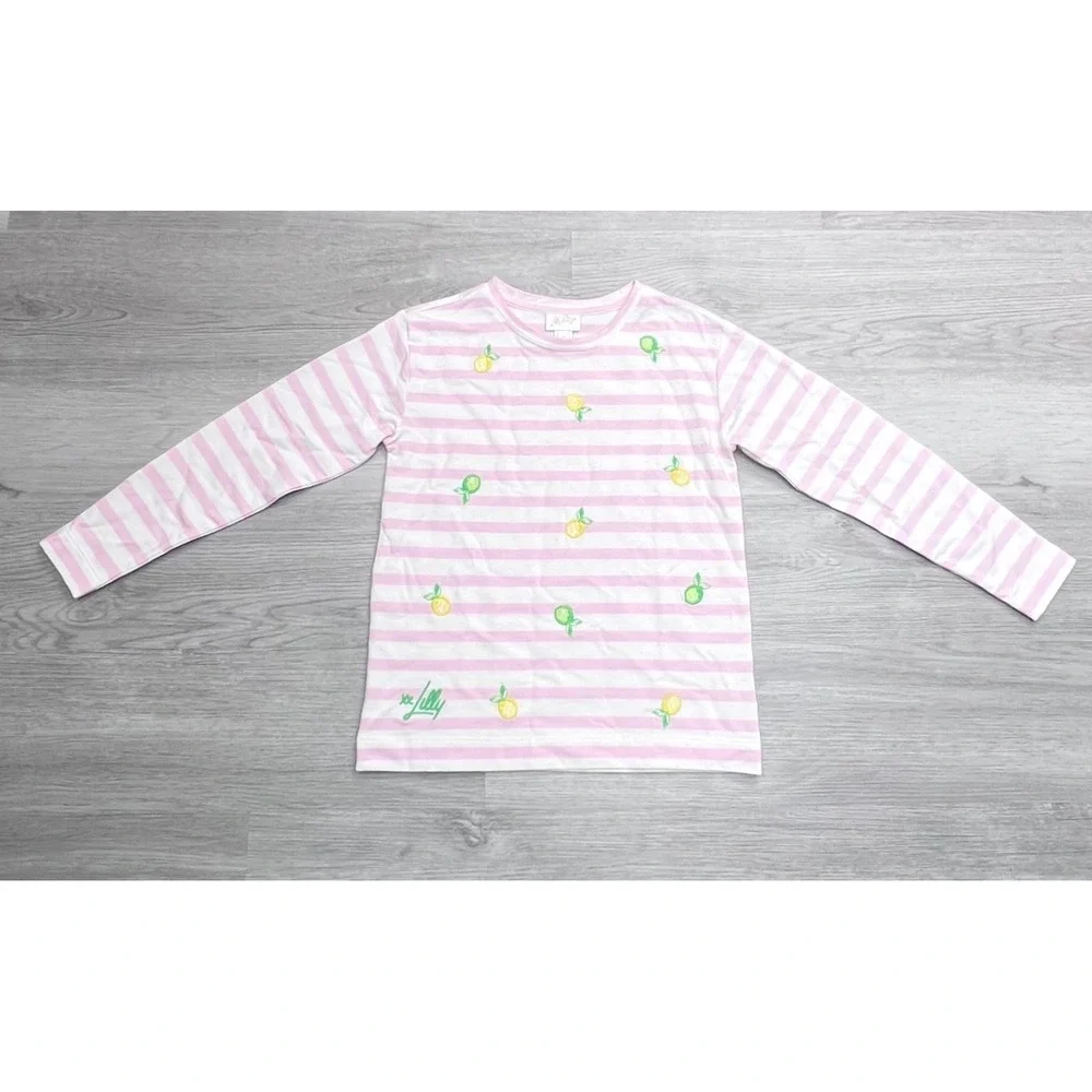 Lilly Pulitzer Girls Pink White Striped Lemon Lime Embroidered Top M 6-7 017832 - Picture 15 of 15